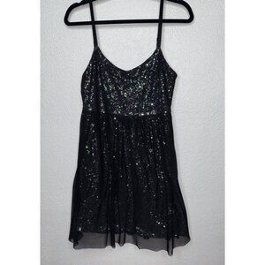 Y2K Dress Medium Sequin Babydoll Holiday Glam Hoco Green Black Silver Mesh R